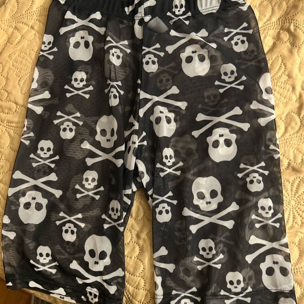 Dolls Kill Black Skull Skeleton Halloween Mesh Shorts